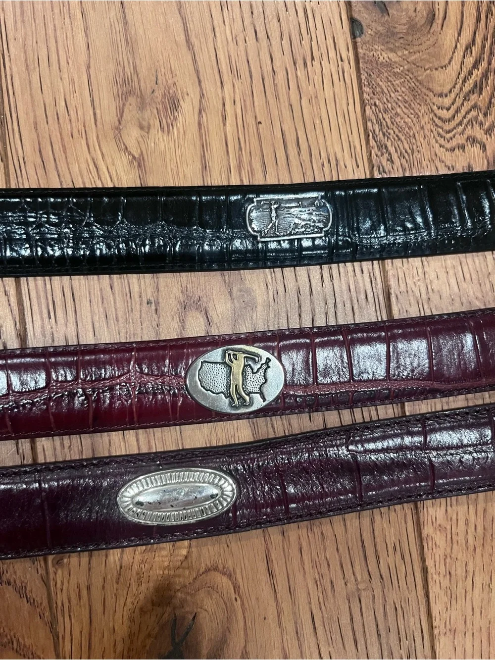 Three Leather Western-style Golf Belts with Silver Buckles - 48”